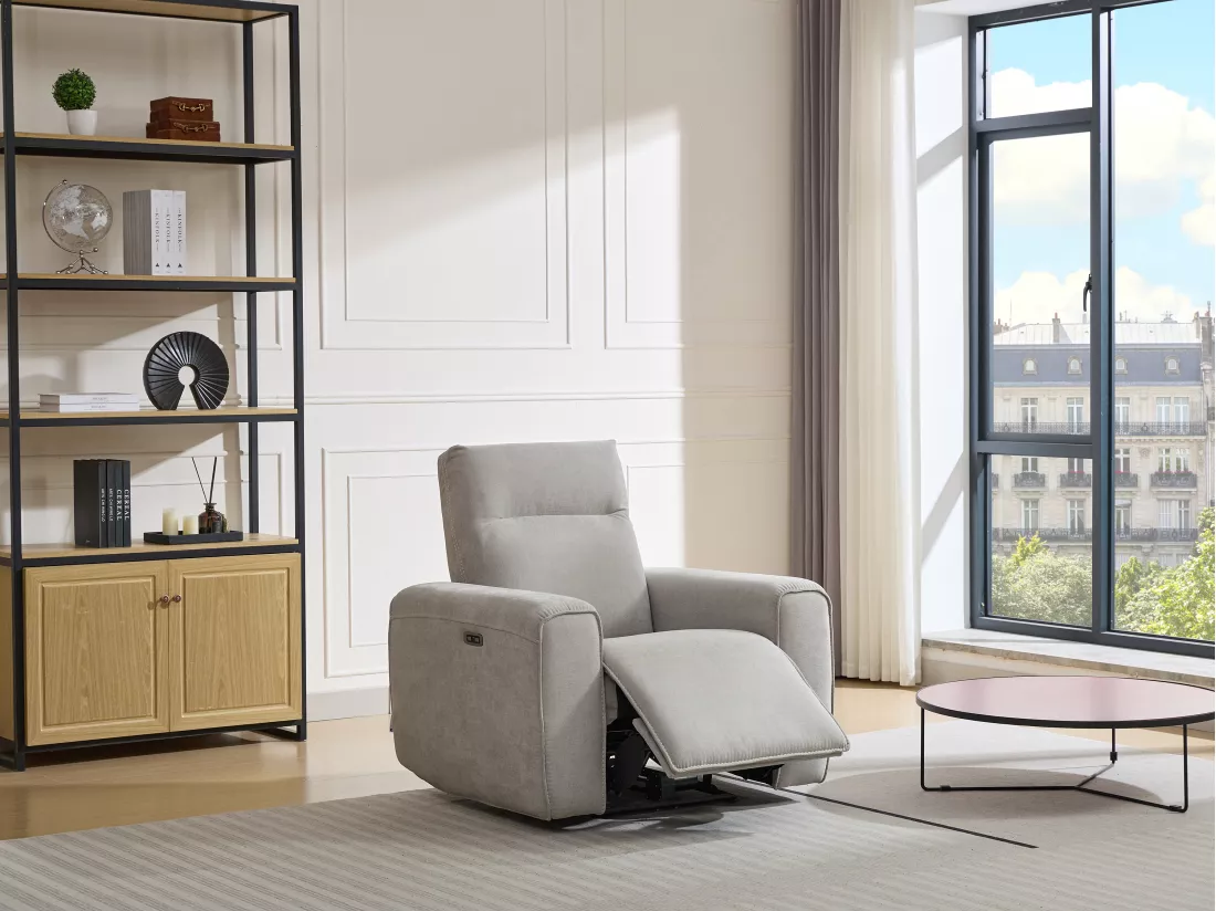 Fauteuil relax électrique en tissu gris LORGITA