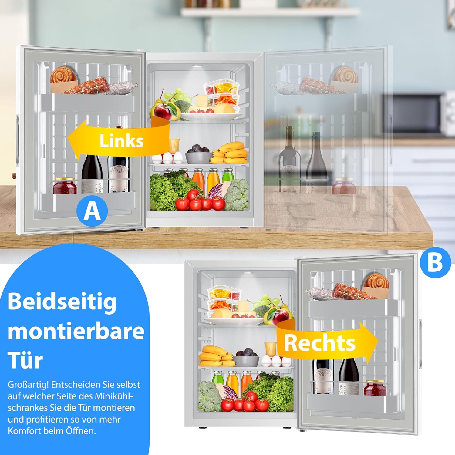 KESSER® Mini réfrigérateur avec Serrure, Mini Bar de 40 l, Silencieux, 22 DB, verrouillable, Chambre à Coucher, butée de Porte Amovible, env. 4 à 16 °C, Hauteur 57 cm, éclairage intérieur