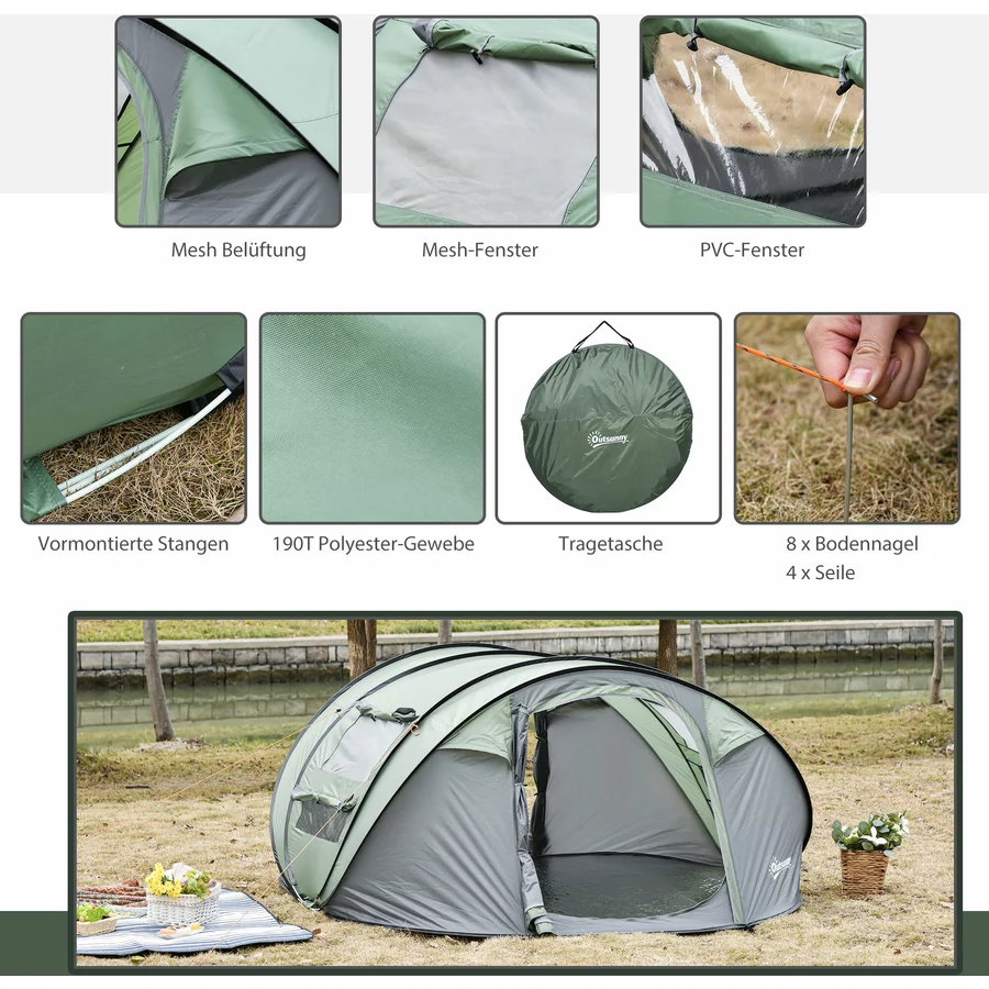 Outsunny Campingzelt für 4-5 Personen dunkelgrün, grau