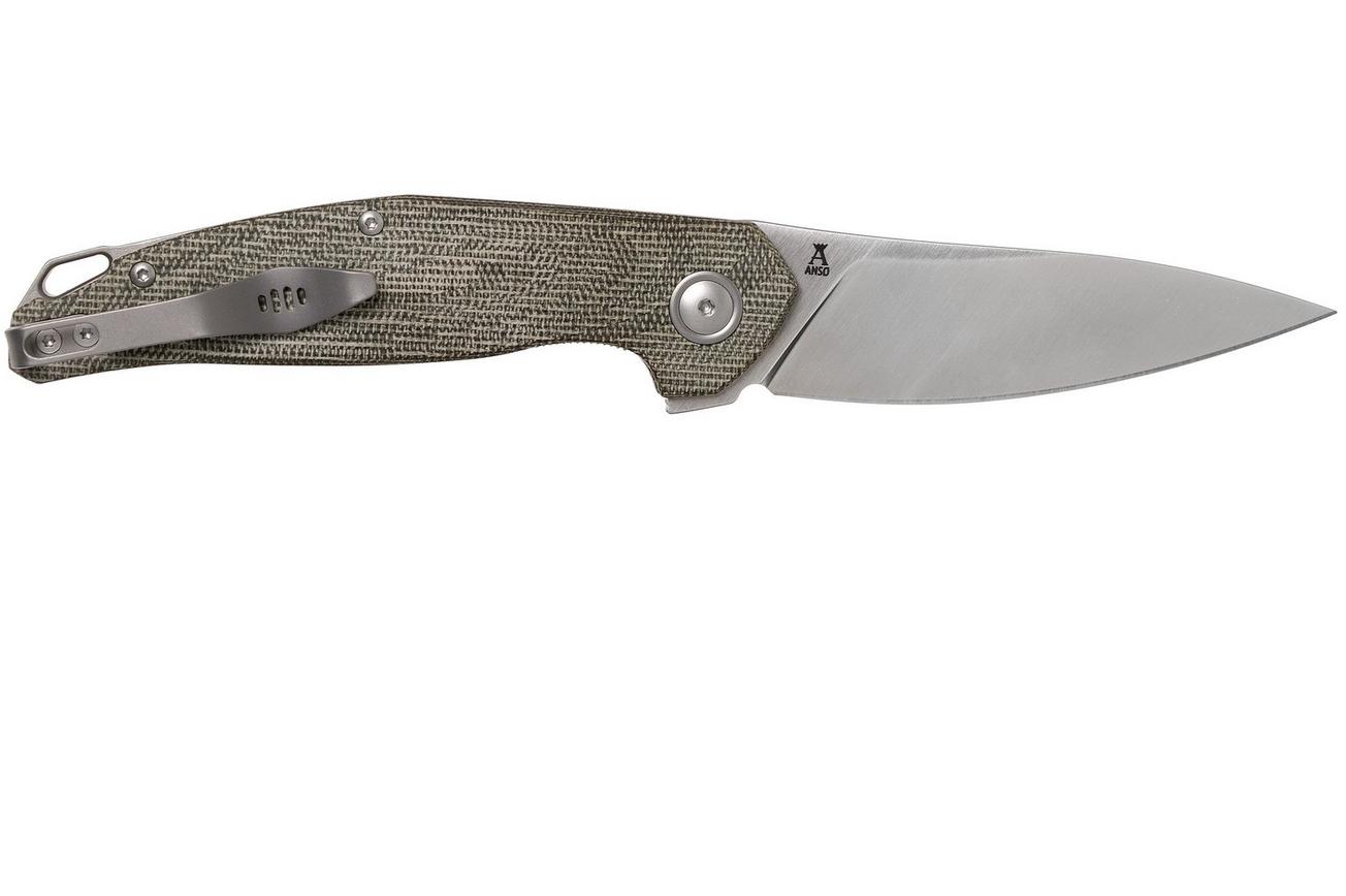 MKM Goccia GC-GC Green canvas Micarta zakmes, Jens Anso design