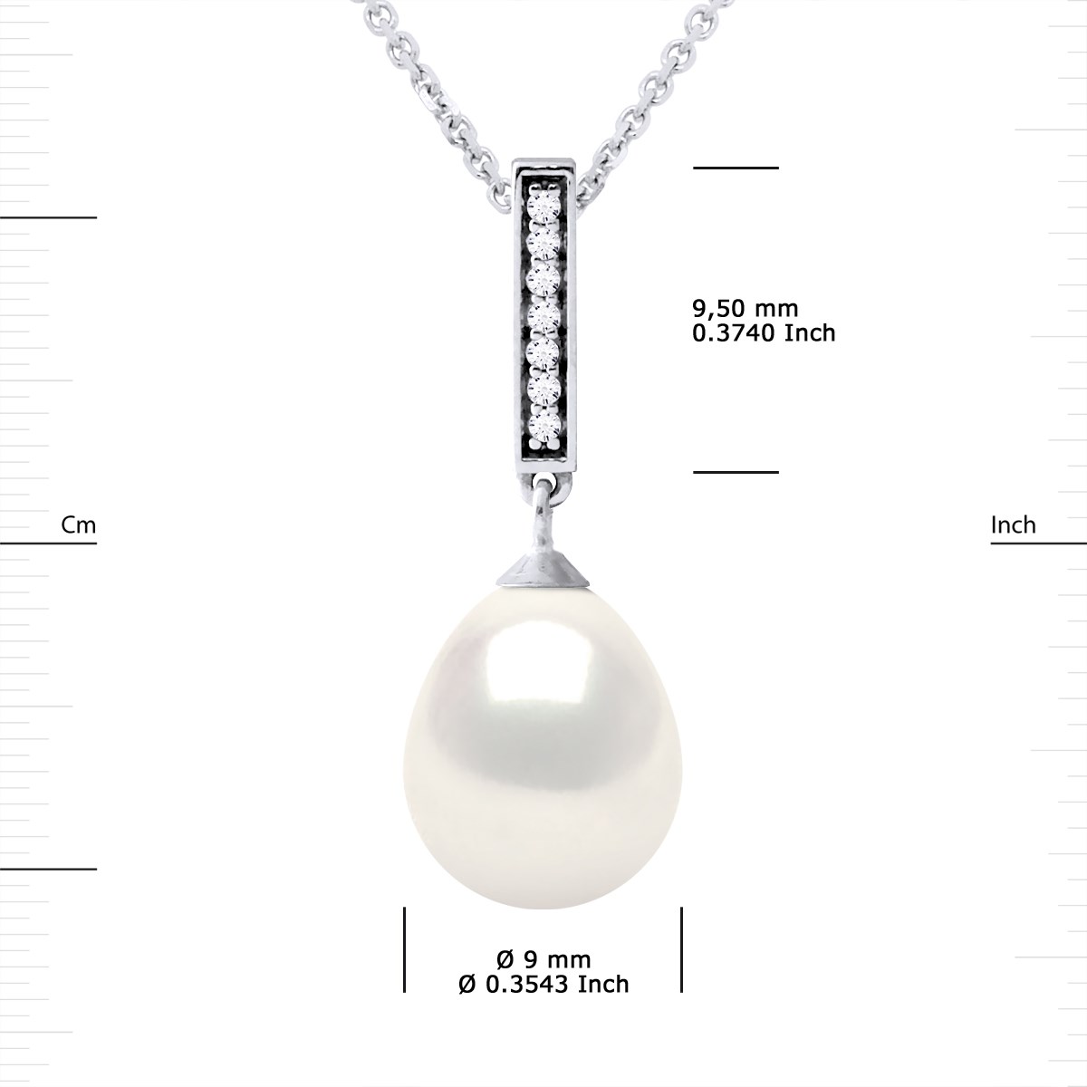 Collier BARETTE Perle d'Eau Douce 9-10 mm Blanche Joaillerie Argent 925