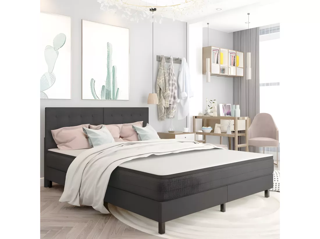 Sommier tapissier Gris foncé Tissu 160x200 cm