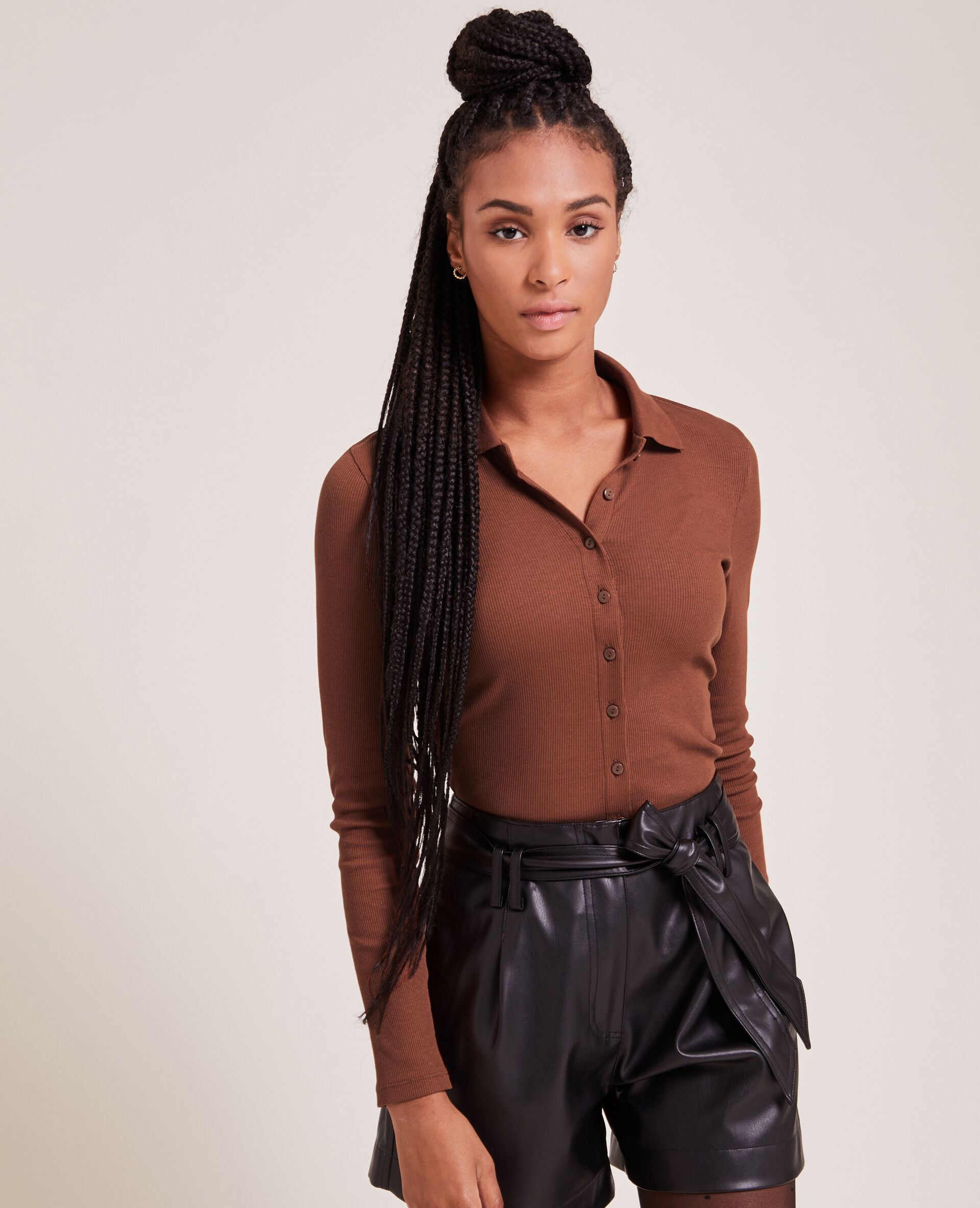 Top manches longues col polo - Orange