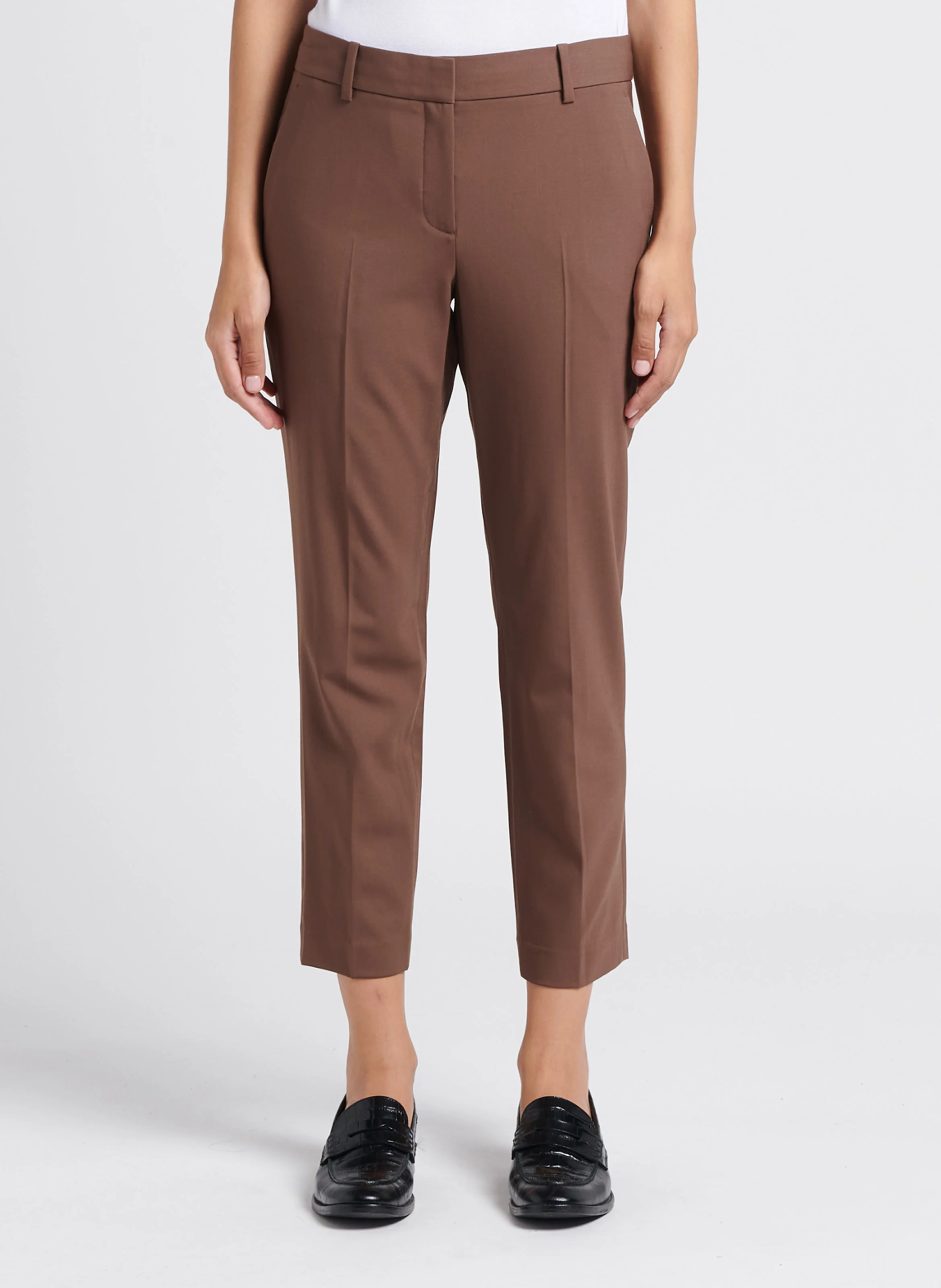 Pantalon 7/8ème zippé en laine vierge | Marron