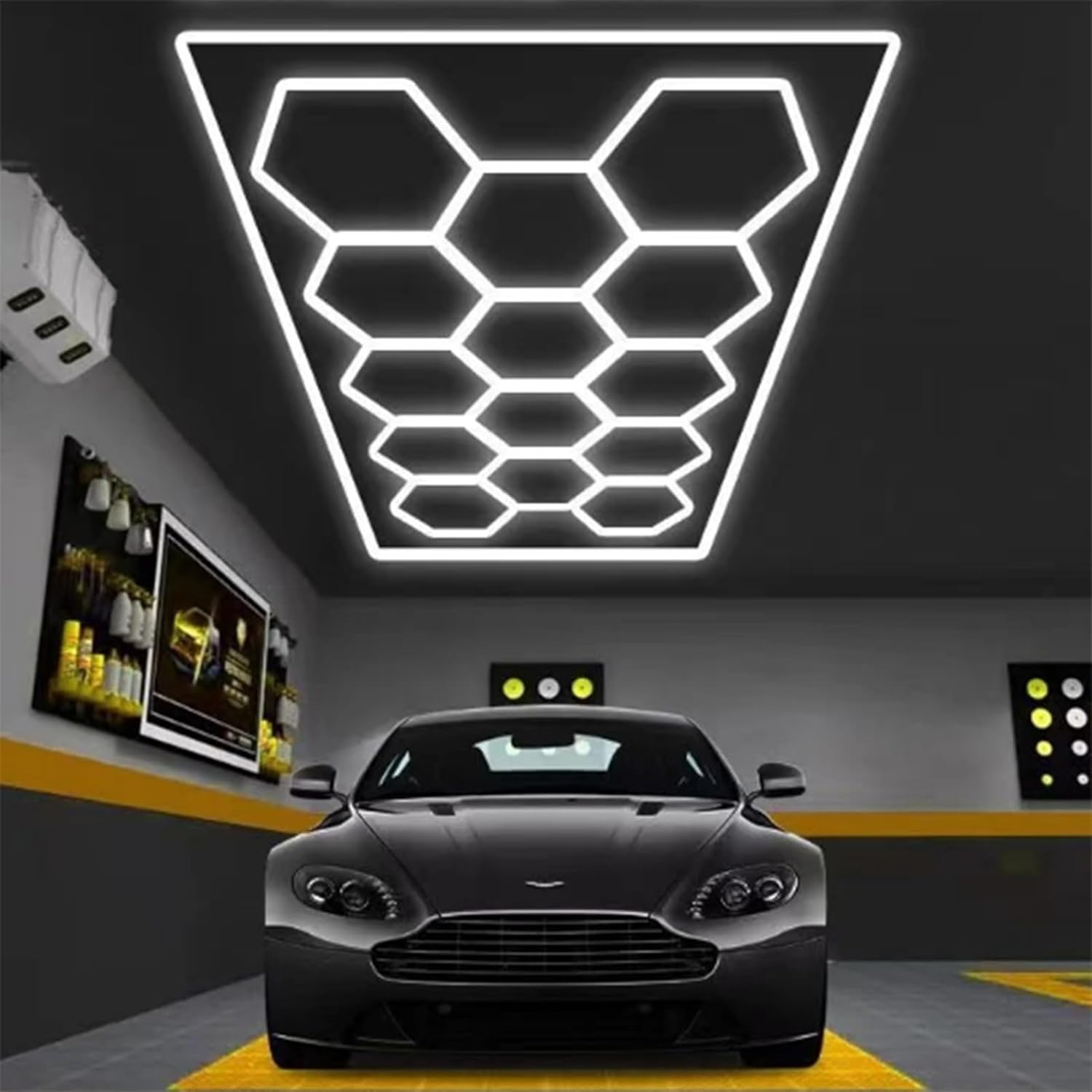 hexagon led 14-Hex 720W 6500K Verformbare LED Werkstatt Deckenleuchte DlY Sechseck Garage Licht für Garage, Arbeitsplatz- und Werkstattbeleuchtung (14-Loch mit Rahmen)