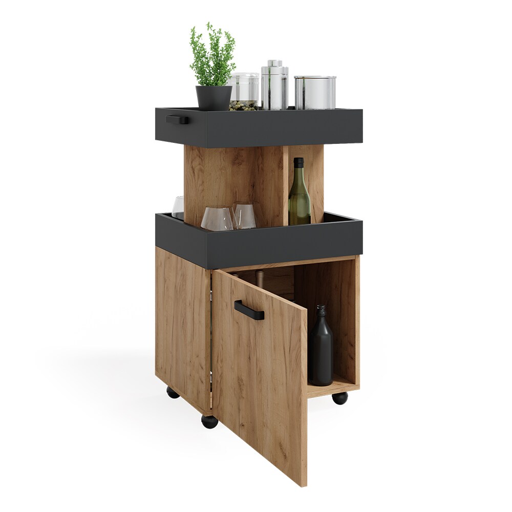 Vicco Hausbar Minibar Getränkebar Kamber Eiche Anthrazit Tür rollbar Ablage Fach