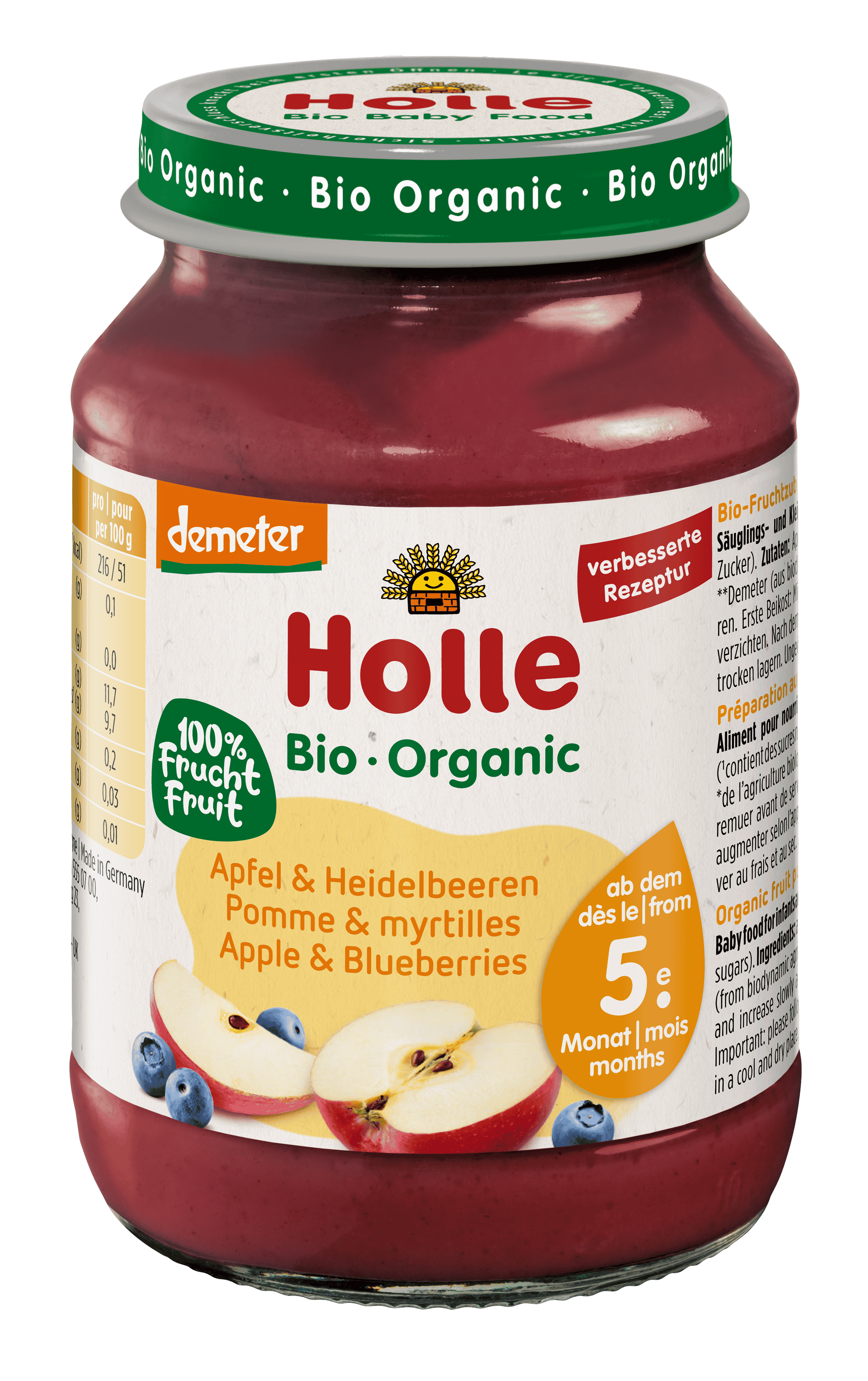 HOLLE Apfel und Heidelbeeren<br>190 g, Glas
