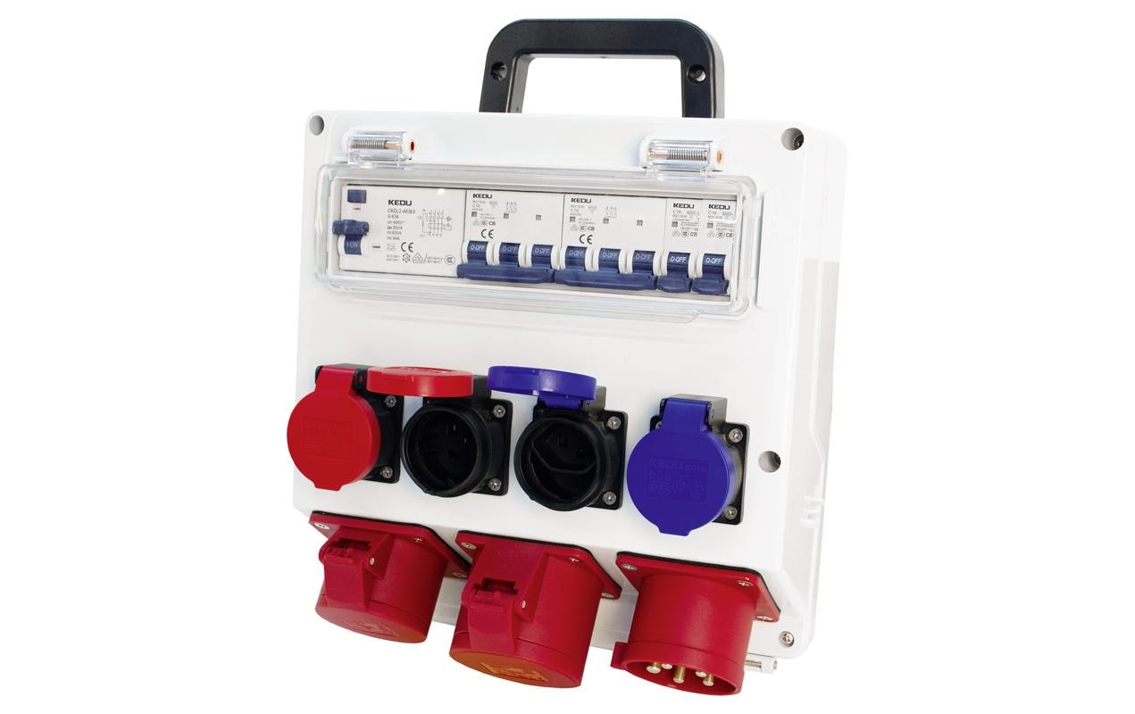 Baustromverteiler CEE32/5 32 A IP55 FI<br>Mobiler Stromverteiler bestückt mit Fehlerstromschutzschalter 63A 30mA