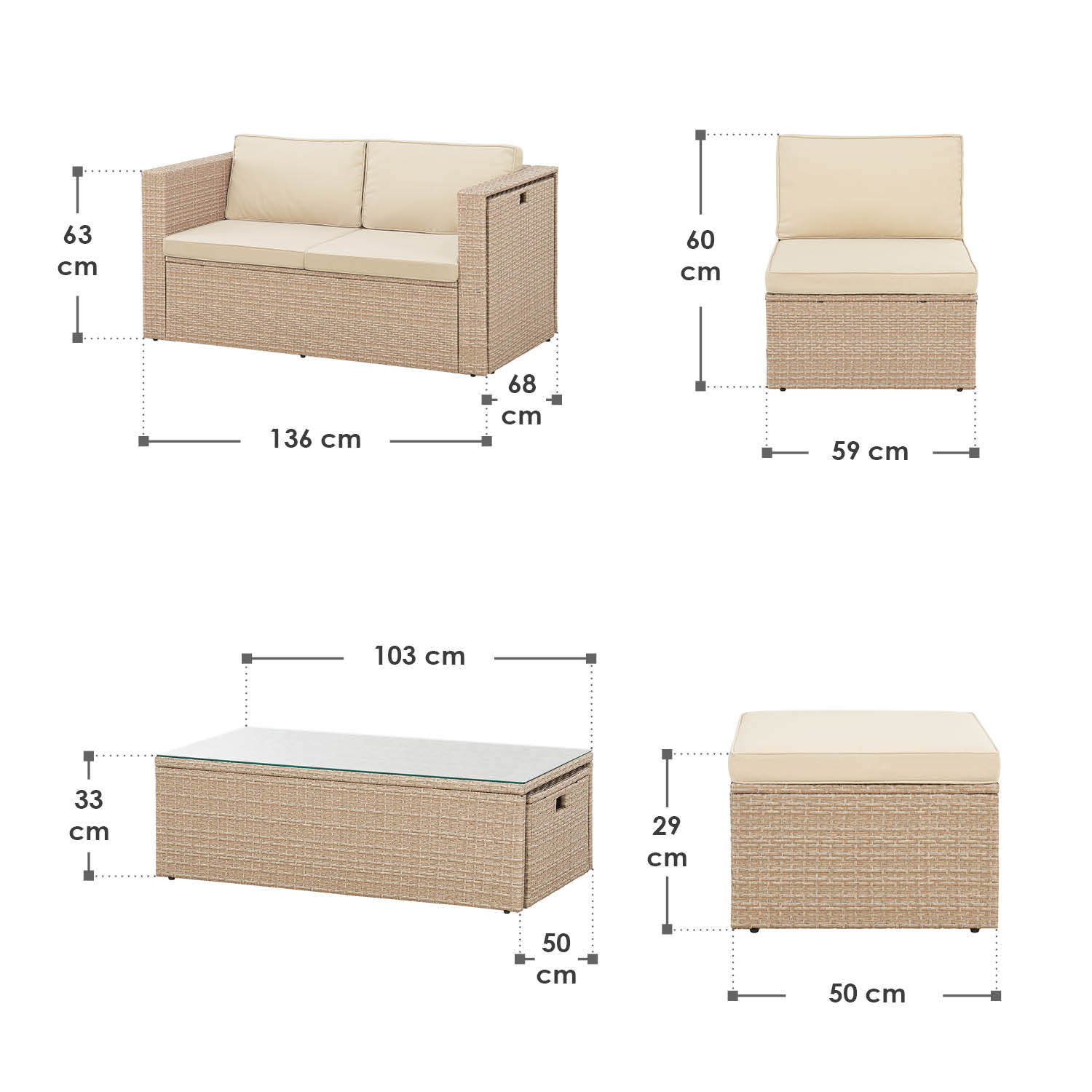 Juskys Salou polyrotan loungeset - Crème
