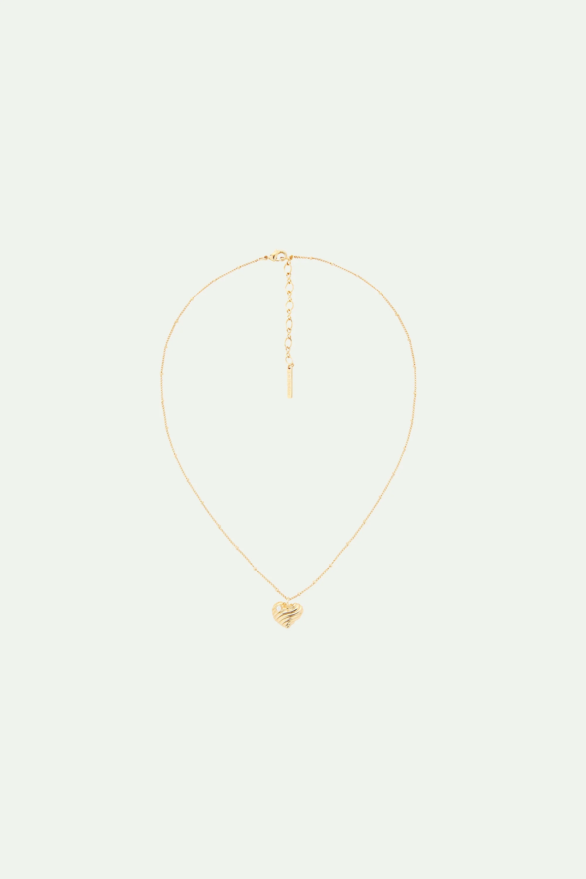 Collier pendentif coeur strié et oxyde de zirconium | Jaune