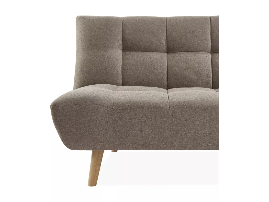 Canapé 3 places banquette clic clac. convertible. en tissu beige et pieds bois naturel