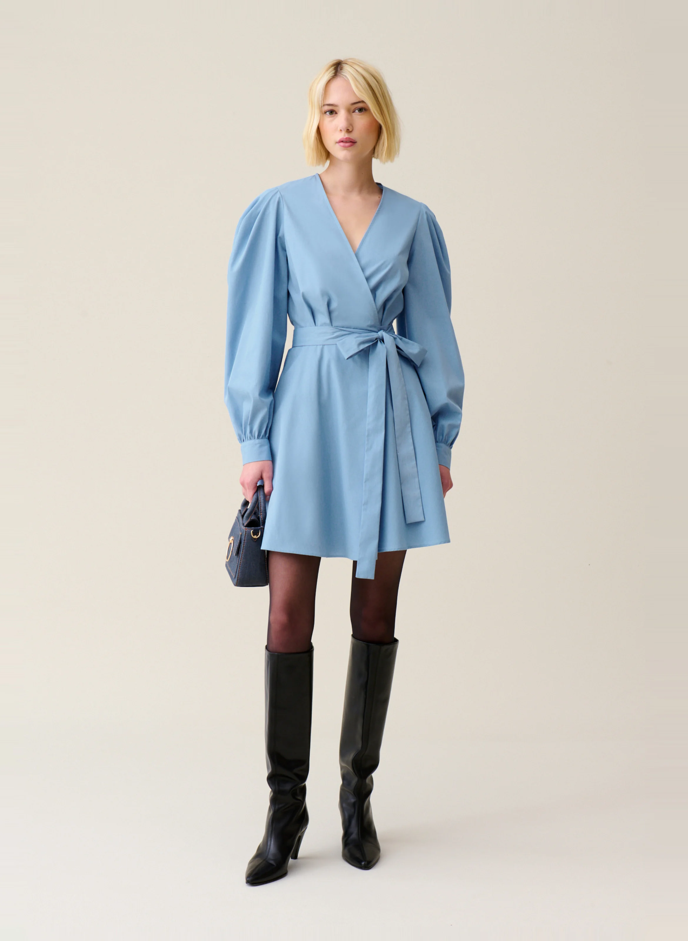 Robe courte manches ballons | Bleu