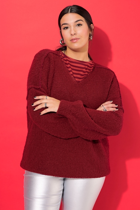 Pullover, V-Ausschnitt mit Spitze, weiter Langarm