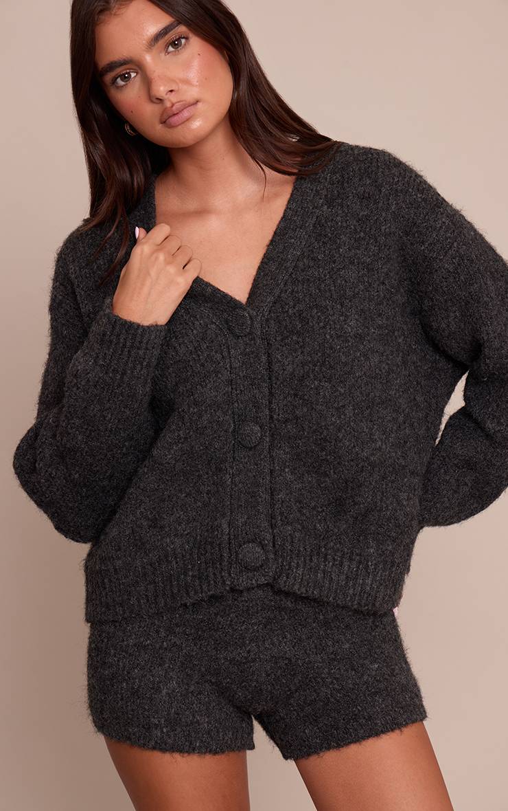 Gris Cardigan Long À Boutons En Maille Brossée Effet Ombré