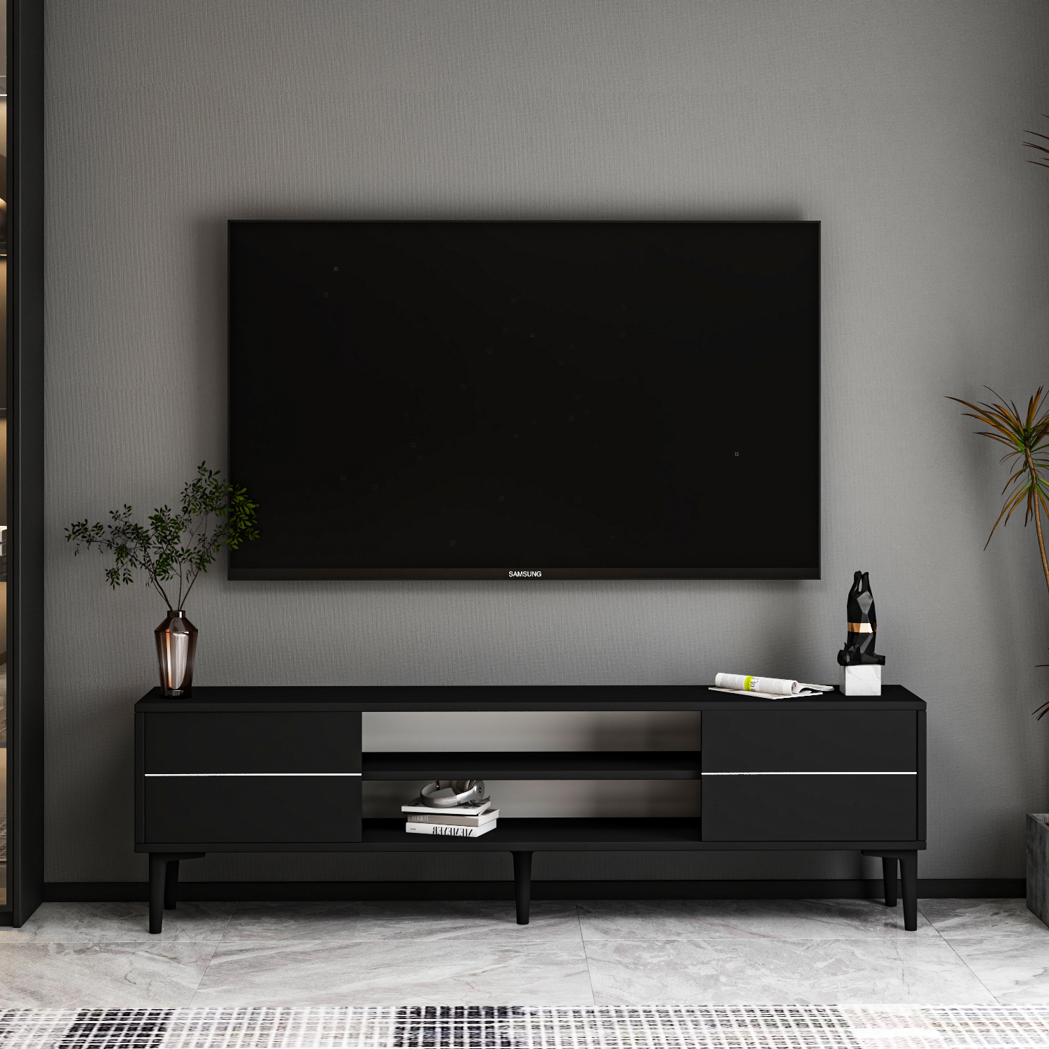 TV-Lowboard - schwarz - 140 cm