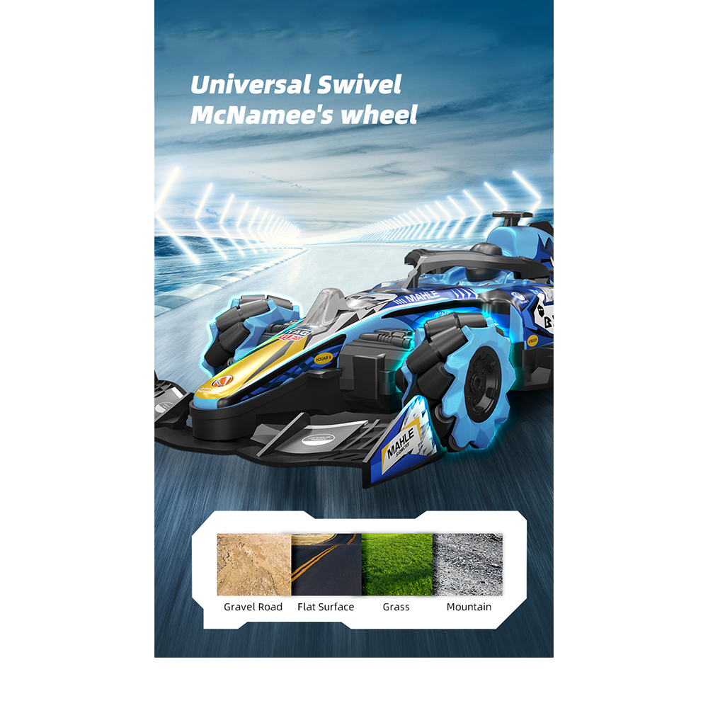 (1:10) Ferngesteuertes 2.4GHz RC Spielzeug Auto Offroad F1 Drift Car mit 360° Drehung / LED Licht / Sprühnebel (Batteriebetrieben) - Assortiert