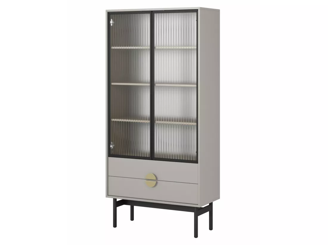 Vitrine haute - 85 cm - avec quatre étagères et tiroirs - taupe (gris-beige) - STOON