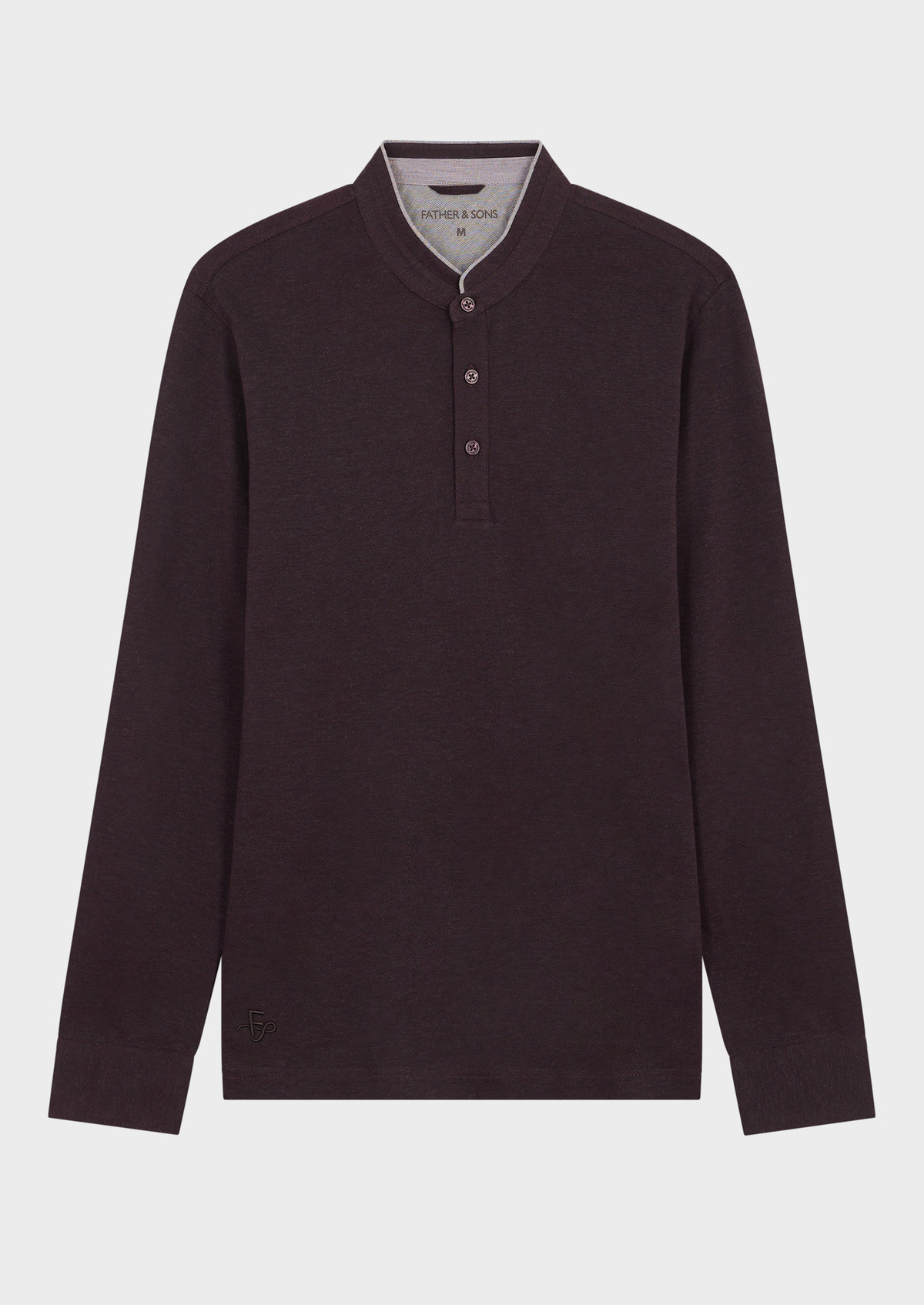 Polo manches longues Slim en coton uni bordeaux à col officier
