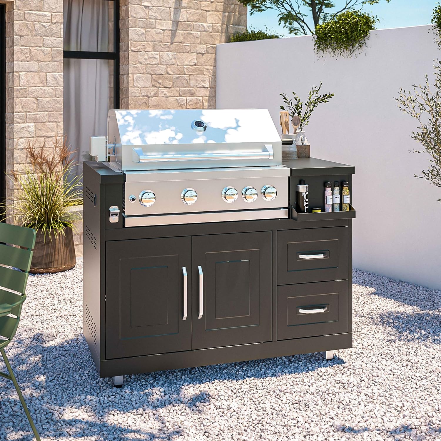 Oviala Outdoor-Küche mit 3 Kochelementen, Schwarz