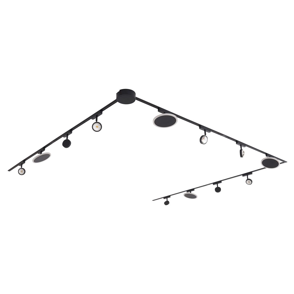 Railsysteem met 8 spots en 4 plafondlampen zwart 1-fase - Magnetic Lance Puk