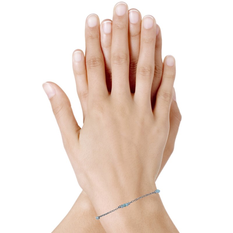 Bracelet Argent Rhodié Quinze Petites Perles de Larimar Facettées