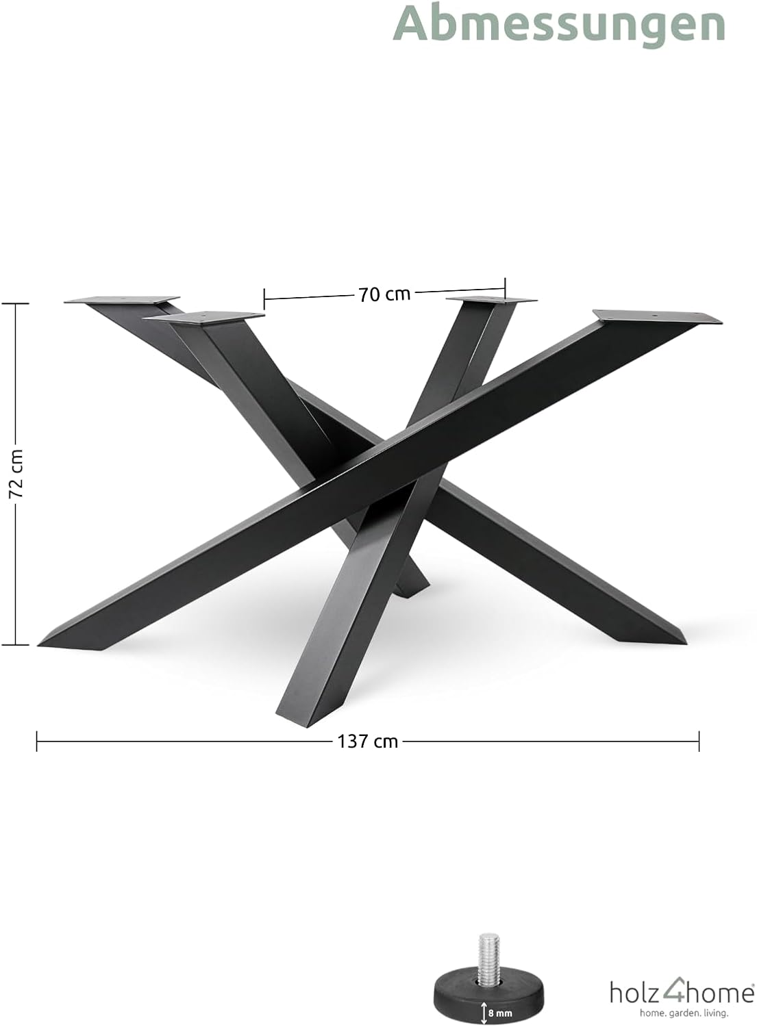 holz4home® Tiempo Spider Tischgestell in Schwarz Pulverbeschichtet I Höhe: 72 cm I Universal Gestell I Standfestes, Gedrehtes Gestell aus Stahl