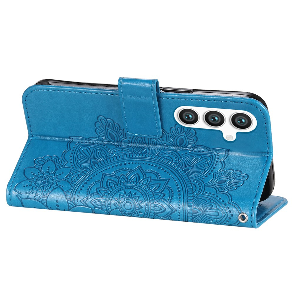 Samsung Galaxy S24  Plus Leder Tasche Wallet - Mandala Flower Imprint - Blau