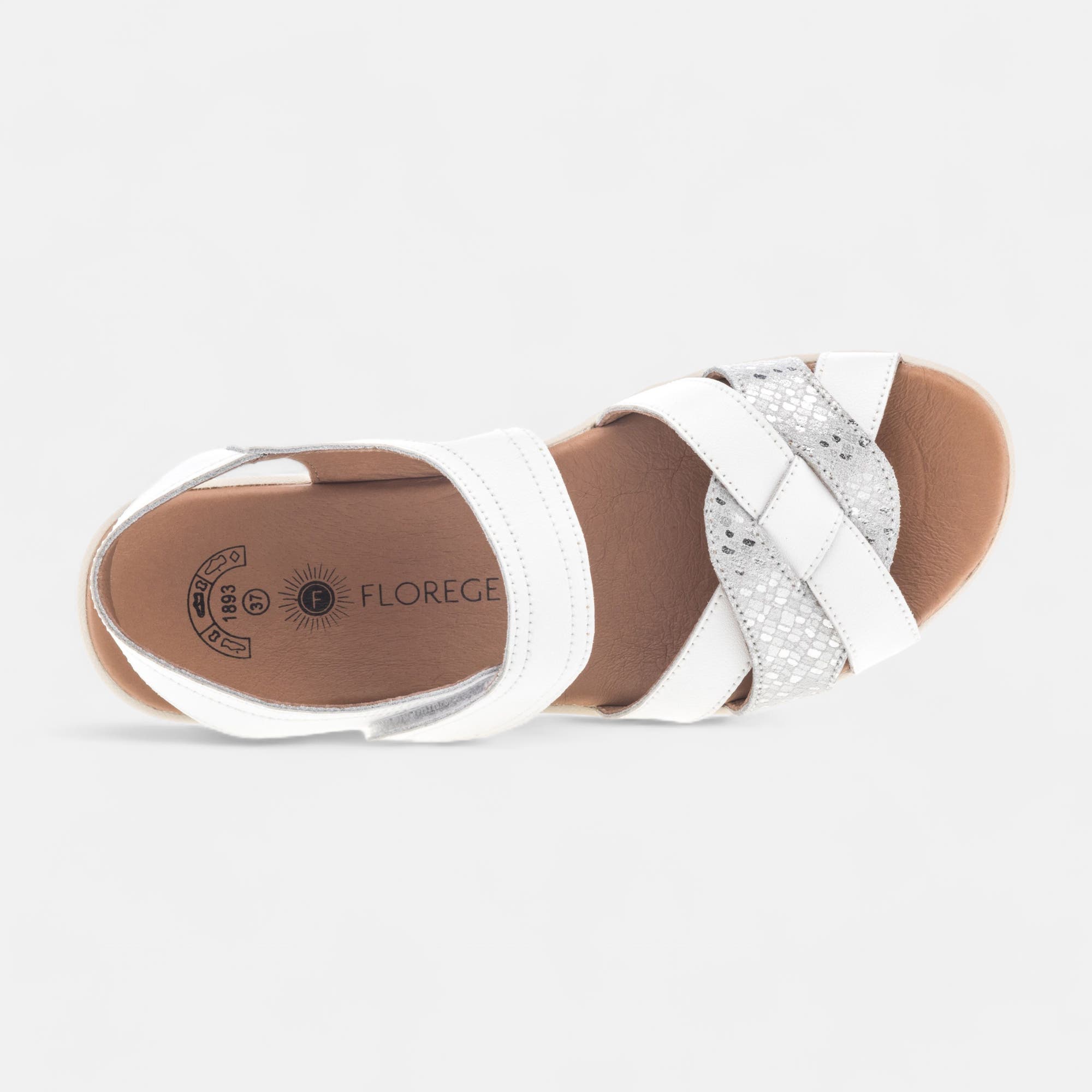 Nu-pieds confort à talon compensé Femme en cuir blanc