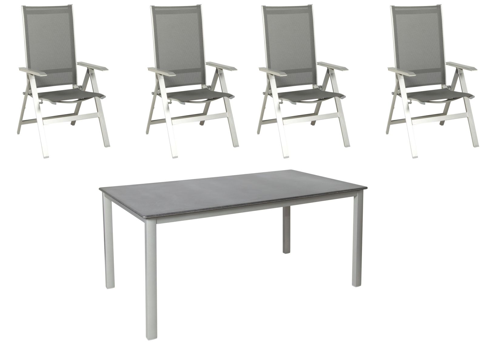 5-teiliges Gartenmöbel-Set - platin-schiefer-grau - verstellbare Rückenlehne