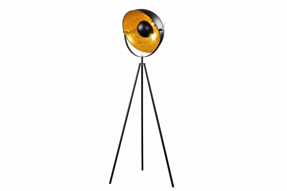 Industrial Stehlampe STUDIO 150cm schwarz Blattgold-Optik neigbarer Schirm