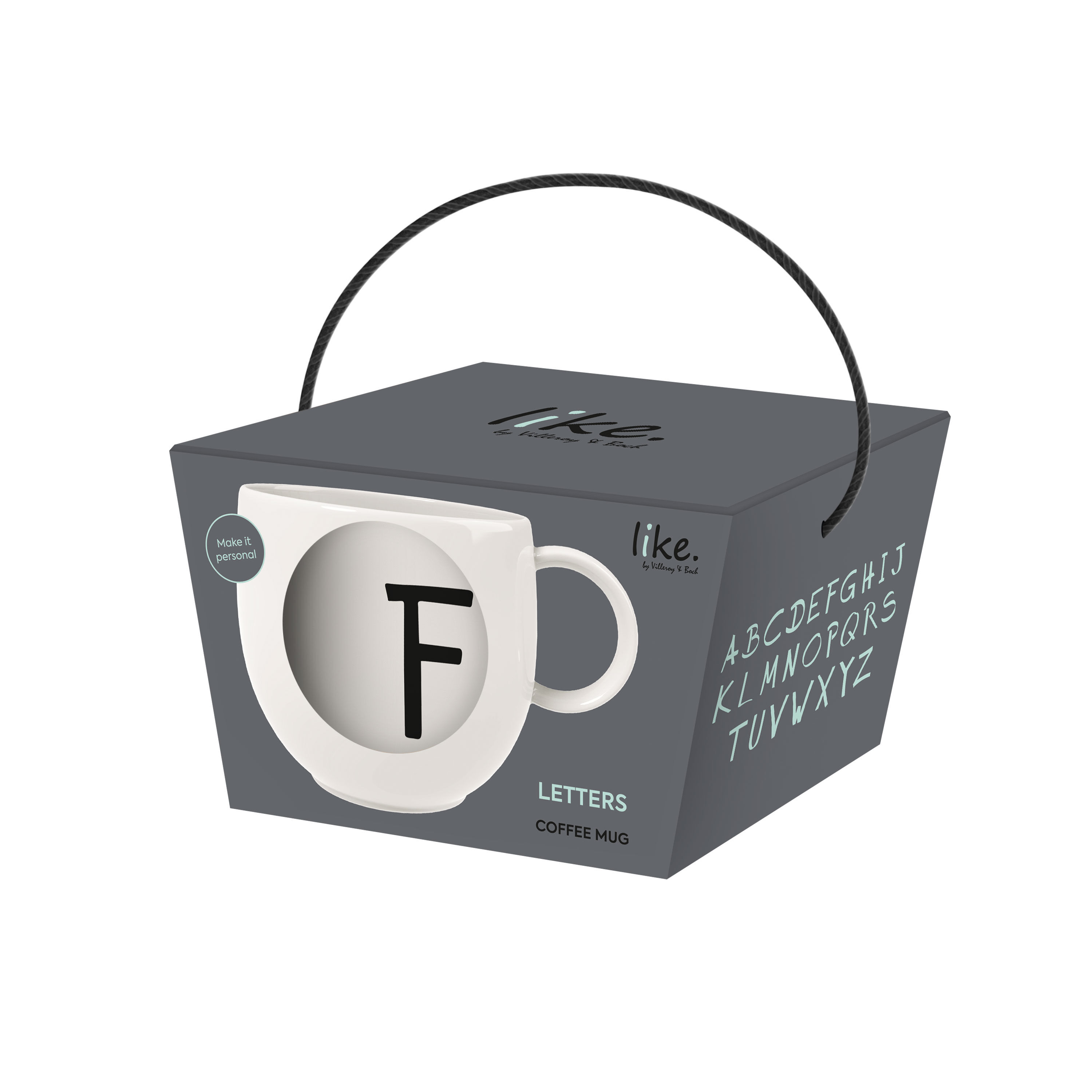 Letters Mug White, 9.9 oz, Premium Porcelain