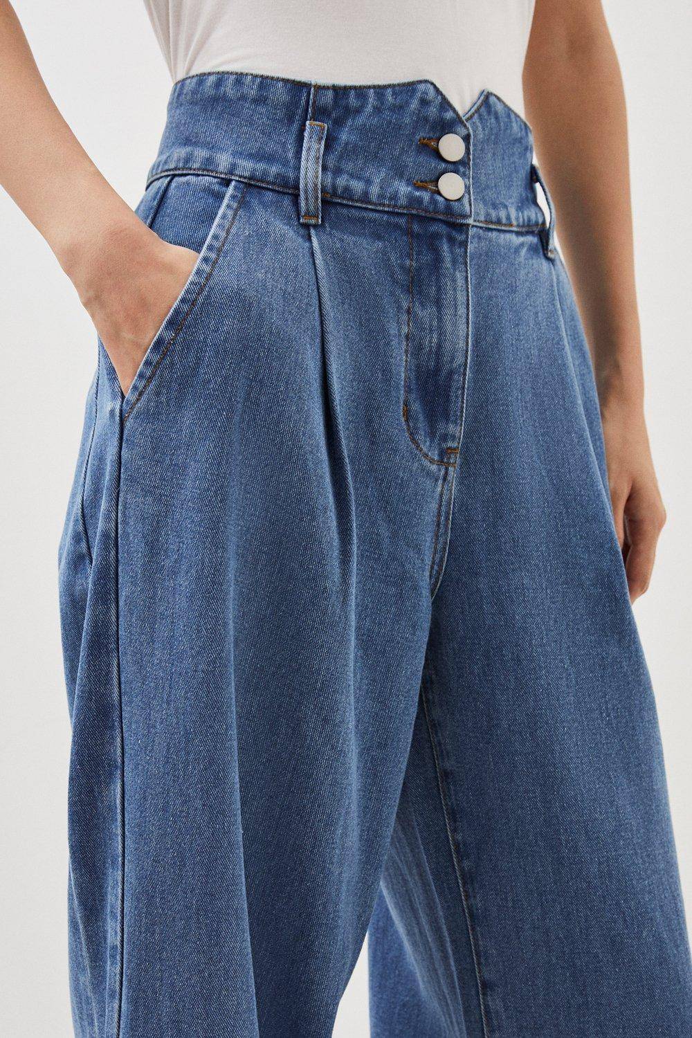 KarenMillen Pantalon en jean à jambes larges pour femmes de petite taille