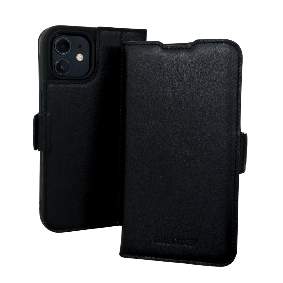 iPhone 14 Echtleder Tasche Flip Cover Hand Made (FABIOIP14-01) - Schwarz