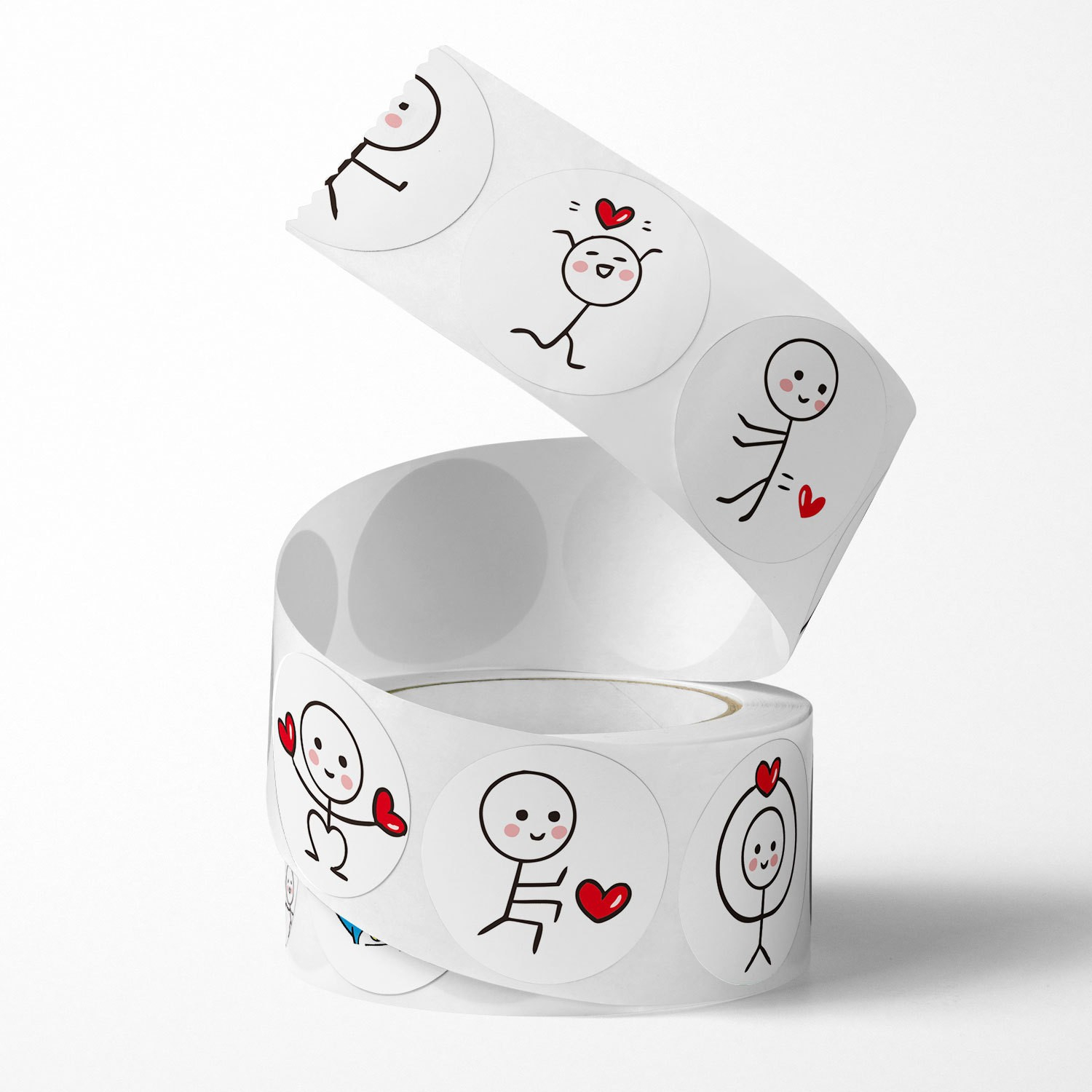 (1 Rolle à 500Stk.) Ø25mm Cartoon Aufkleber Love DIY Sticker Selbstklebende Etiketten - Strichmännchen