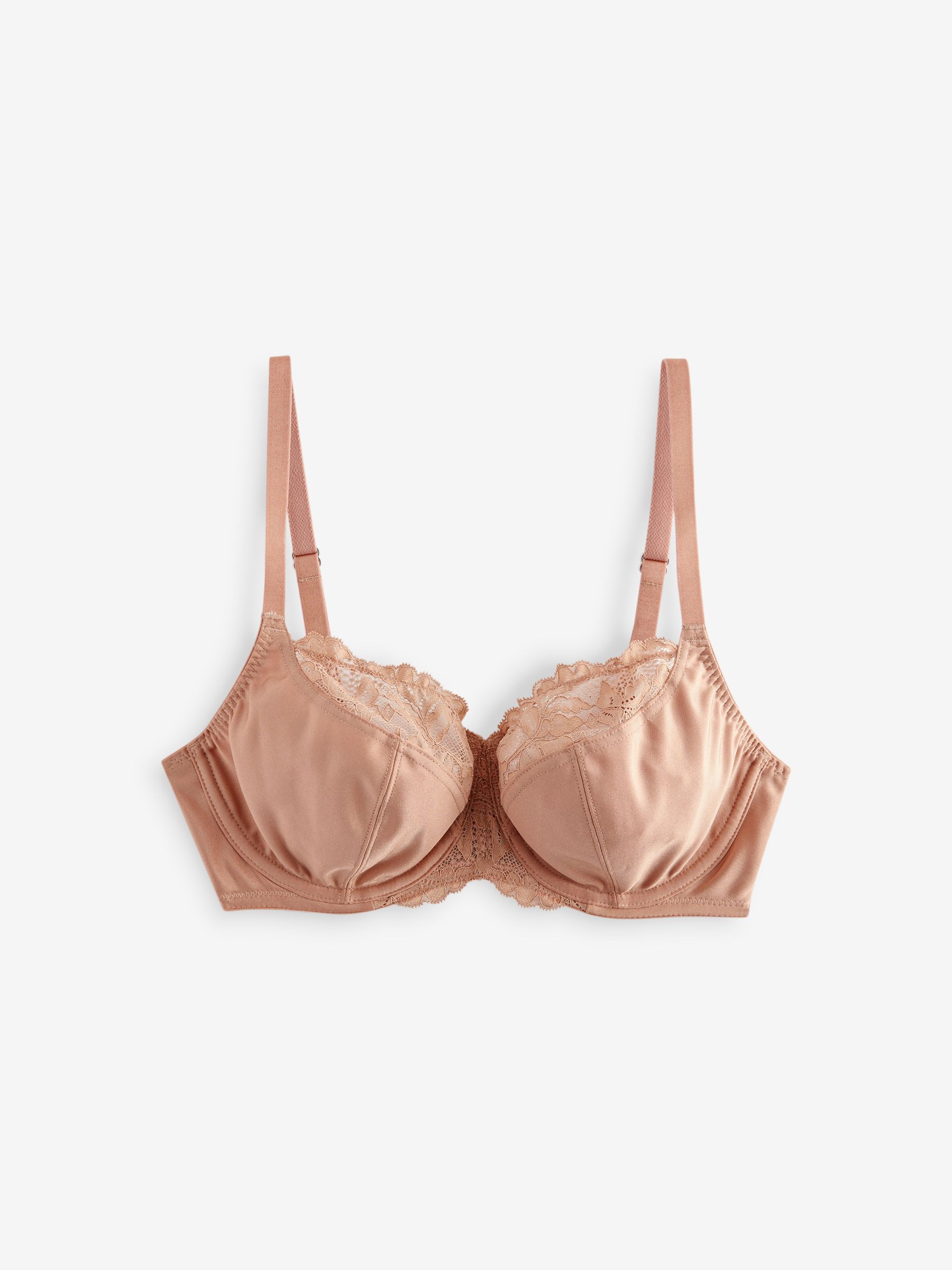 Zwart/wit/praline huidskleur - DD+ beugelbeha van microvezel en kant met volledige cups zonder vulling