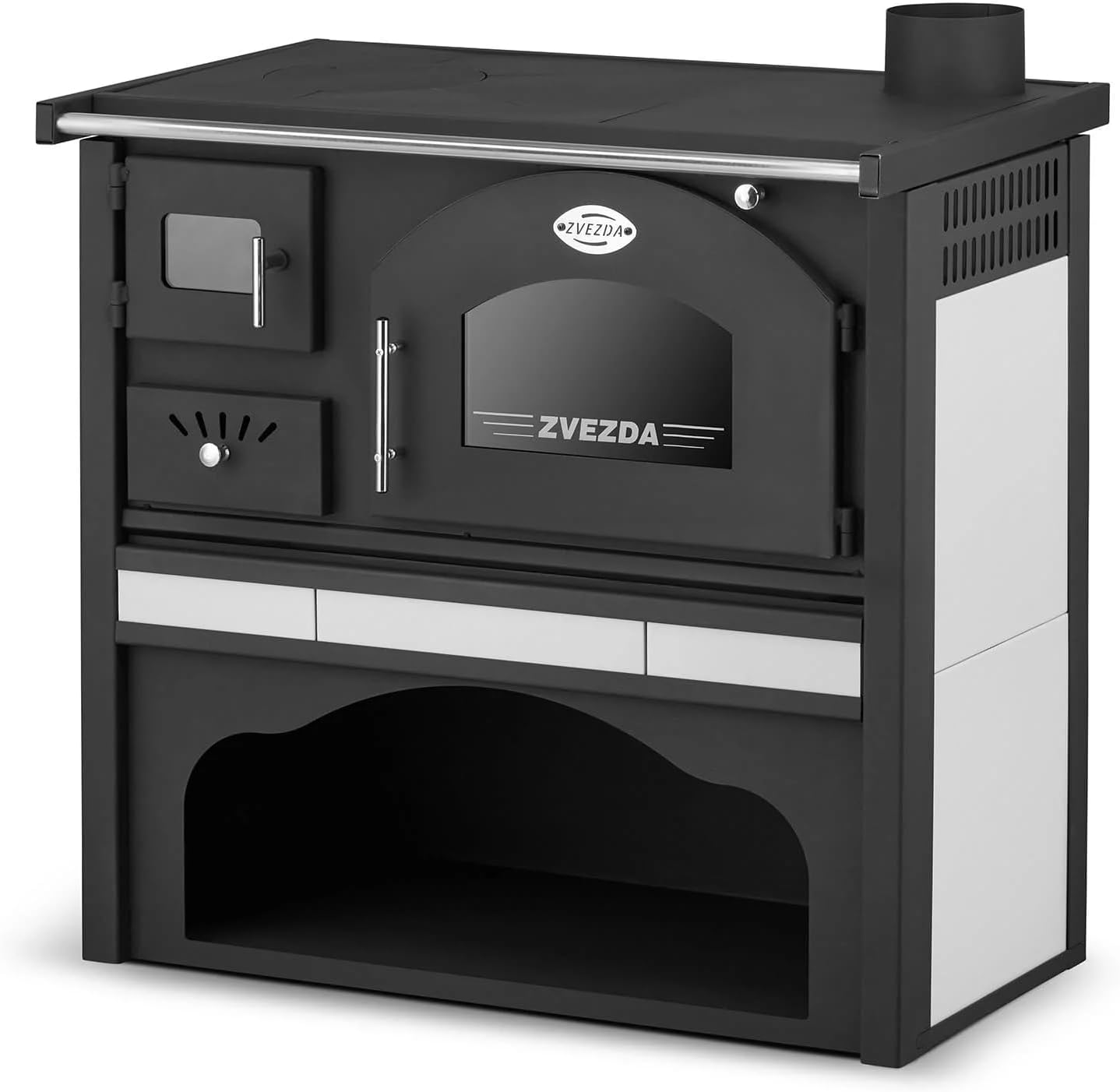 Kaminofen Holzofen Küchenhexe Küchenofen mit Backofen und Kochplatte ZVEZDA, Modell Classic GFS Ceramic 5.9kW BImSchV2