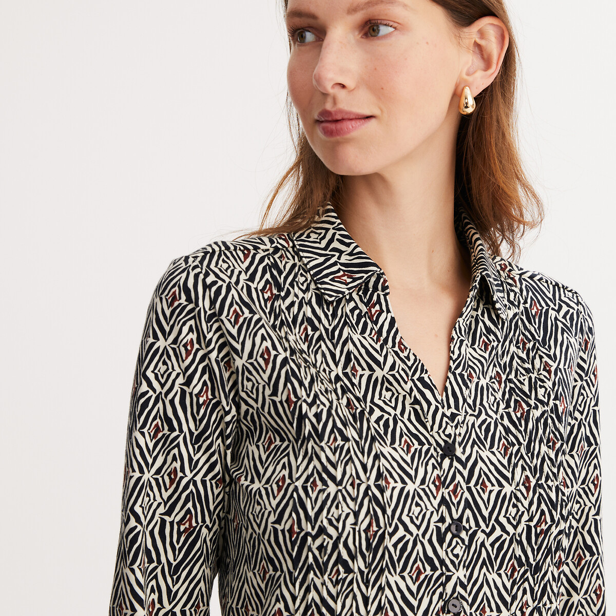 ANNE WEYBURN<br>Camiseta com gola polo, estilo túnica, mangas compridas