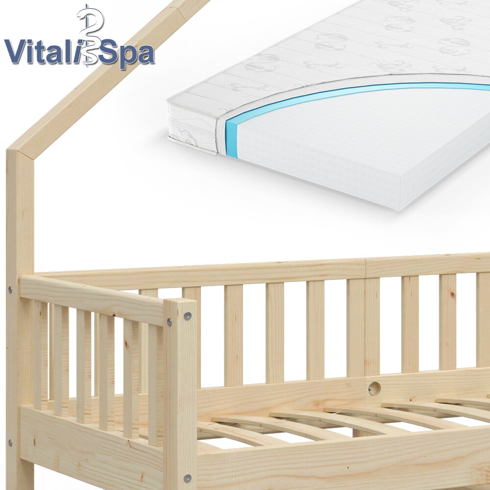 VitaliSpa Hausbett Kinderbett Spielbett Noemi 80x160cm inkl. Matratze natur