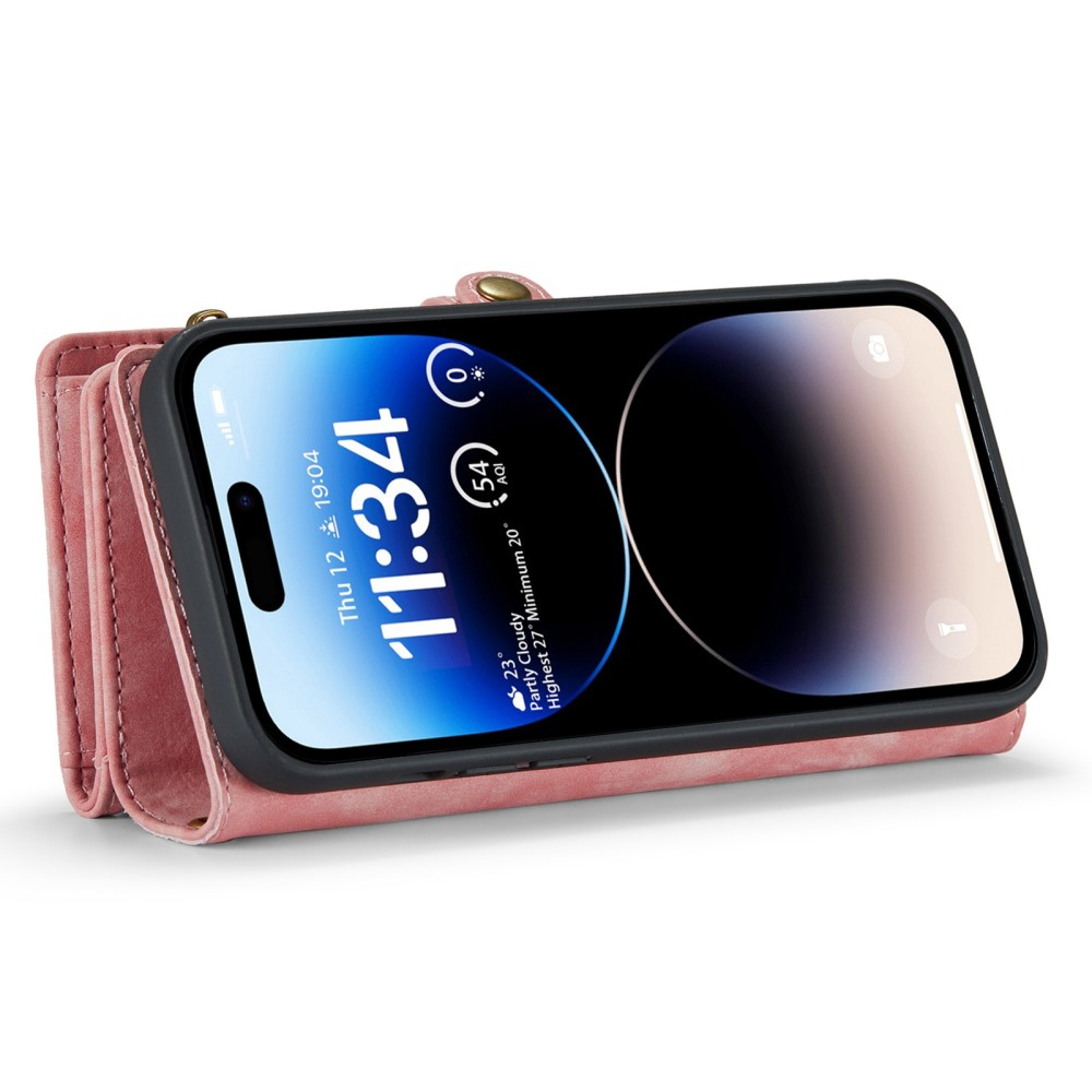 iPhone 14 Pro Max 2in1 Leder Tasche   Magnet Hardcase Karten Etui - Rosa