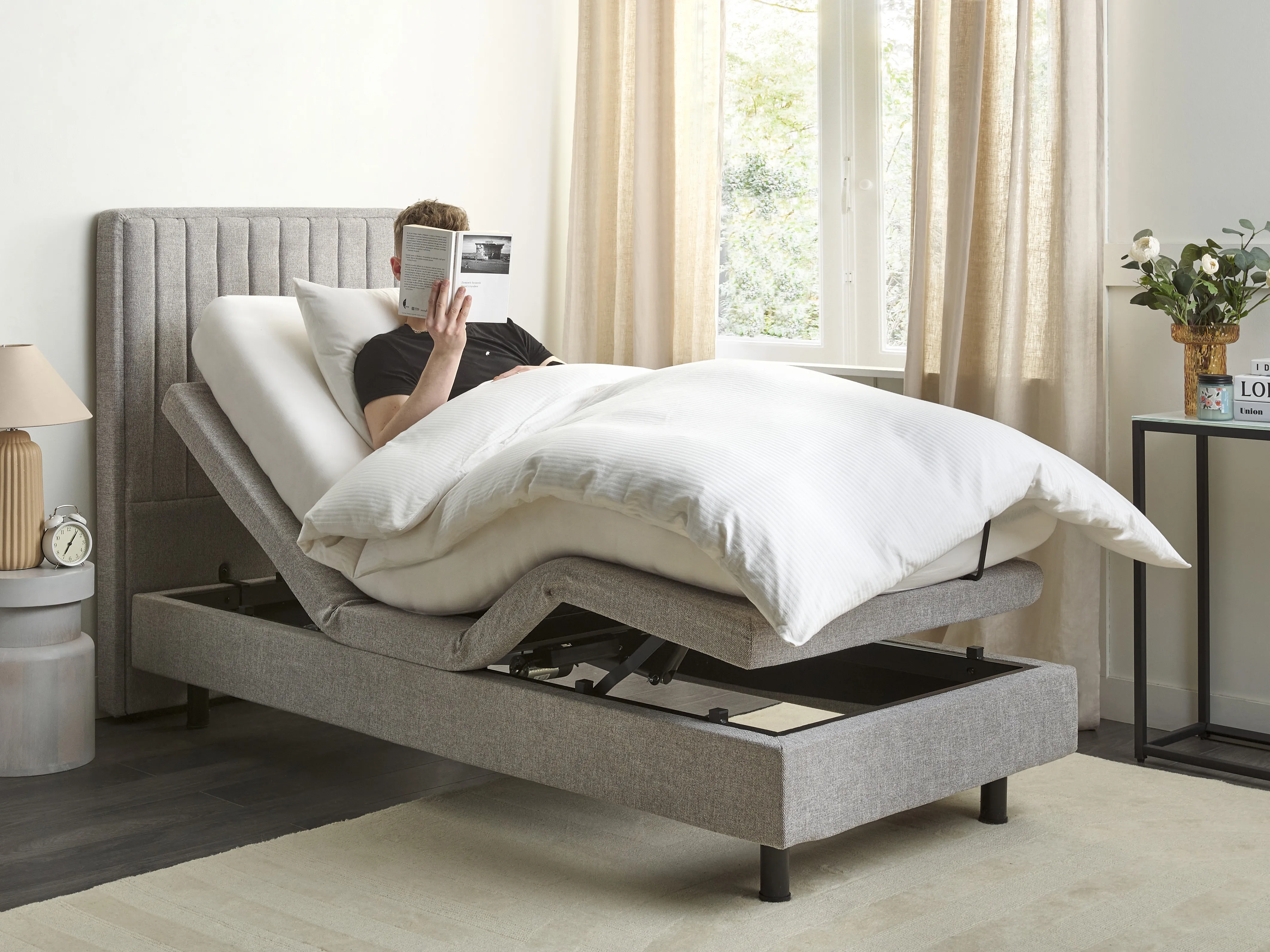 Verstelbaar bed Stof CASTELLAN 90 x 200 cm Lichtgrijs