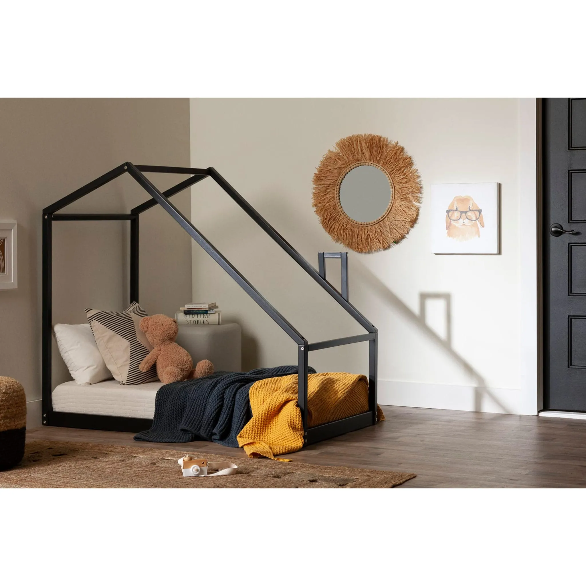 South Shore Lit Maison avec cheminée pour Bébé - Sweedi Noir