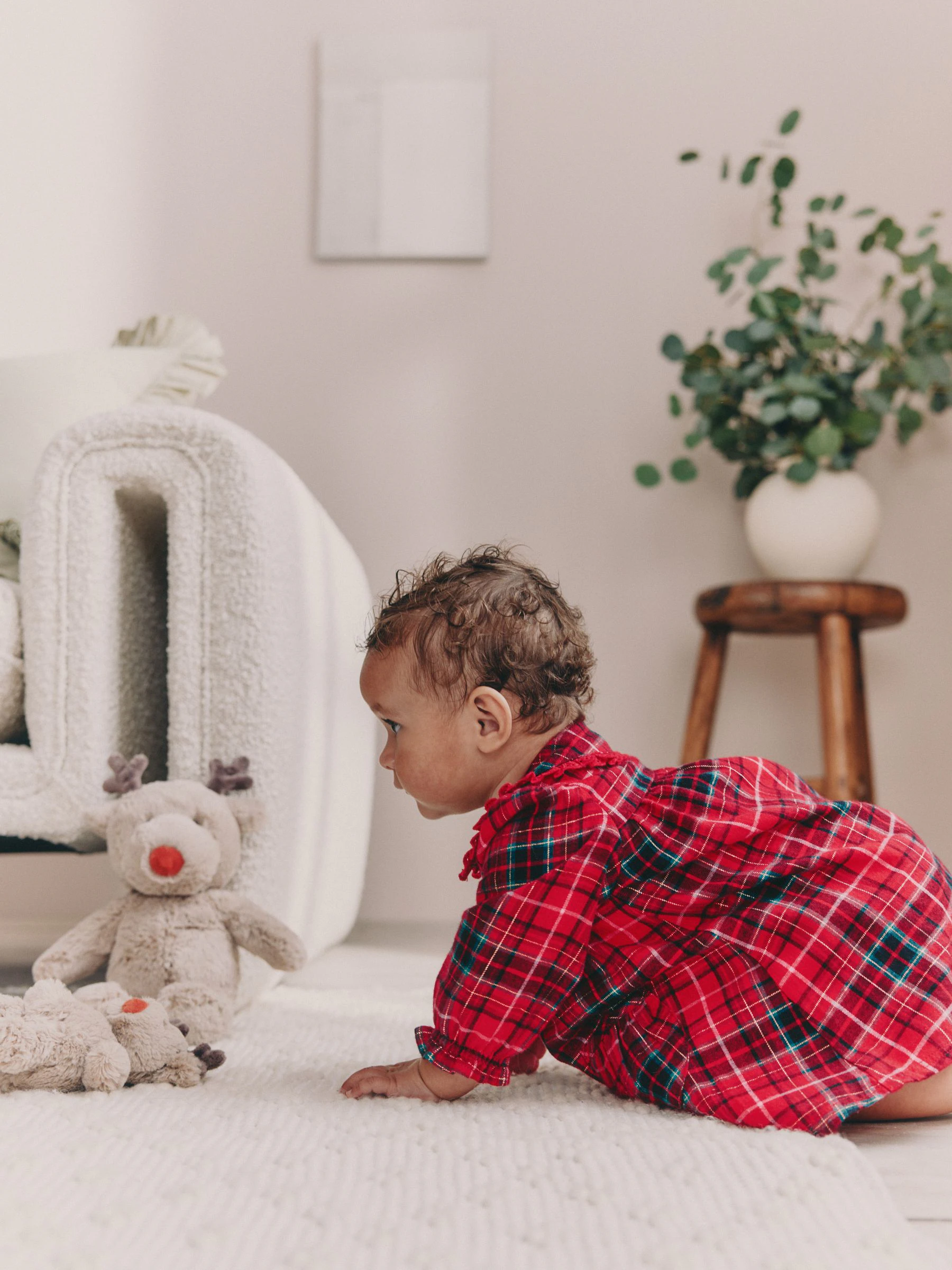 Rood geruit - Babyjurk met kraag en Lange mouwen (0mnd-2jr)