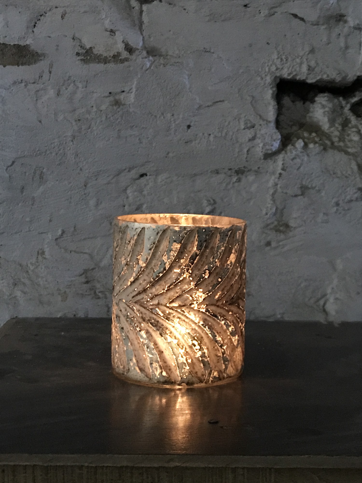 Windlicht 'Feder', antik silber, Ø 9 cm, H 10 cm von fischer's lagerhaus