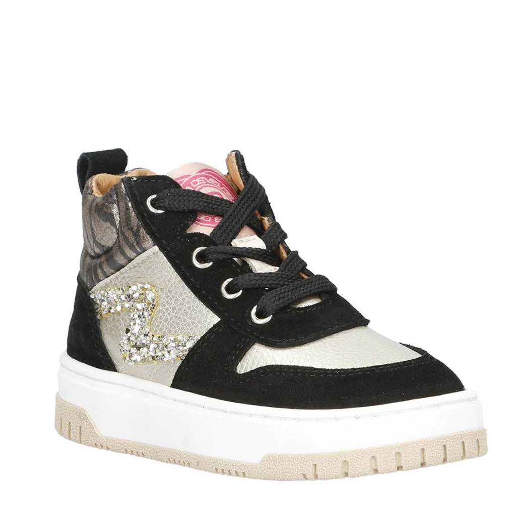 Develab leren sneakers zwart/beige