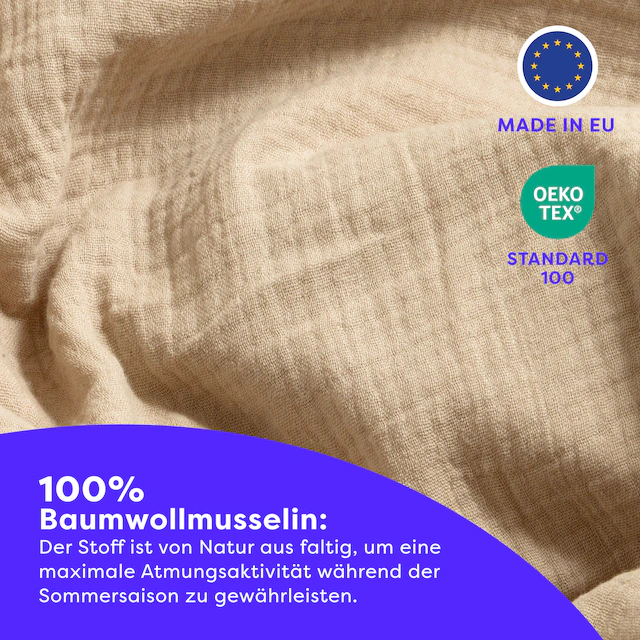 Wolkenfeld Bettwäsche »Wolkenfeld Premium Musselin mit Reissverschluss« 2 tlg. aus 100% Baumwolle – Atmungsaktiv & Weich – inkl. Kissenbezug 80x80