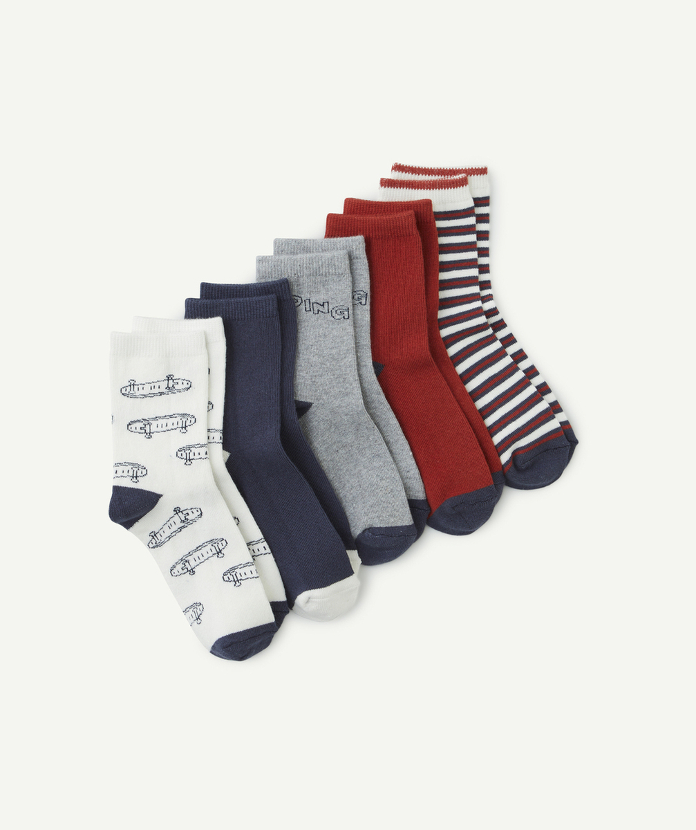 LOT DE 5 CHAUSSETTES HAUTES GARÇON THÈME SKATES BLEU ET ROUGE
