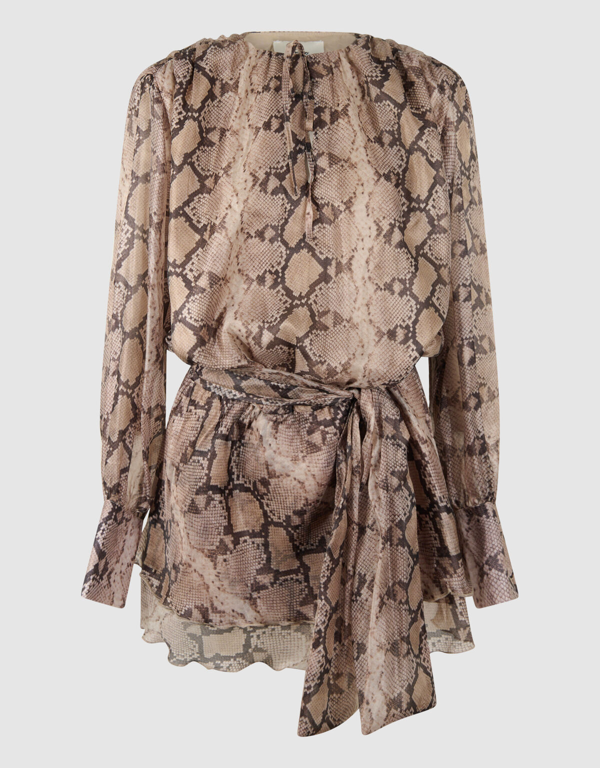 Snake Ruffle Mini Jurk Lichtbruin