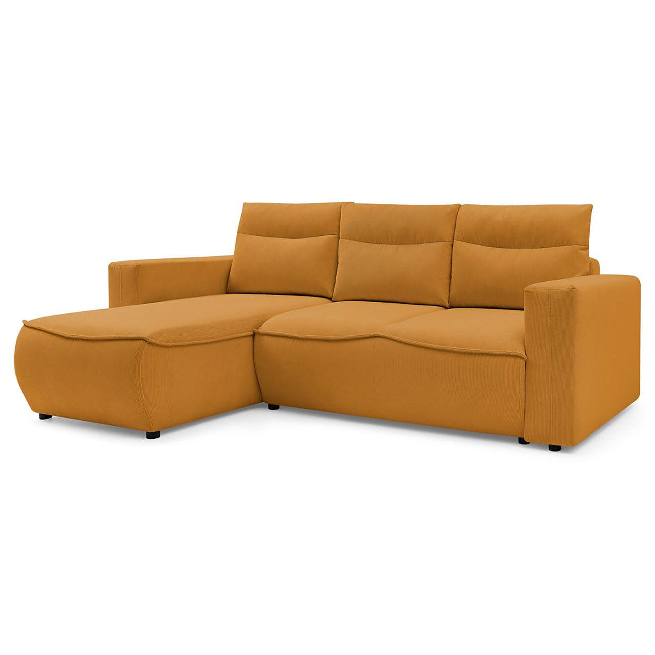 Bobochic Canapé d'angle gauche convertible coffre jasmin velours côtelé jaune - 256x158x90 cm