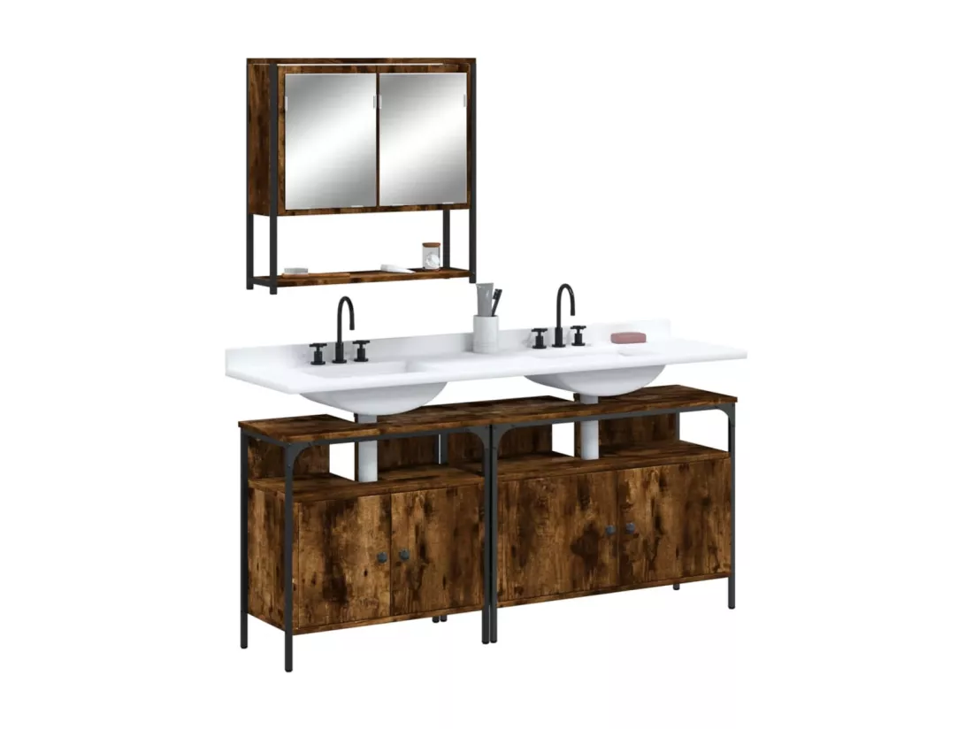 Ensemble de meubles de salle de bain 3 pcs Chêne fumé