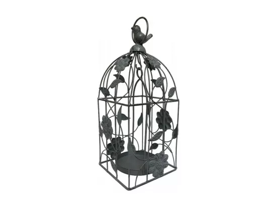 Cage à oiseaux décorative ancienne métal gris 13x13x34cm
